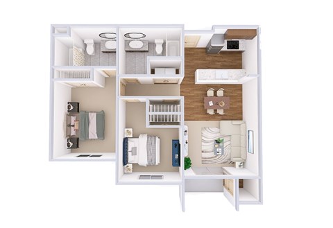 Floor plan for 2 beds, 2 baths, 932 sqft
